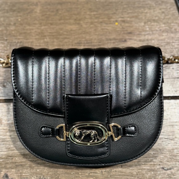 Topshop Handbags - Topshop Quilted Black Saddle Crossbody Bag with Gold Hardware